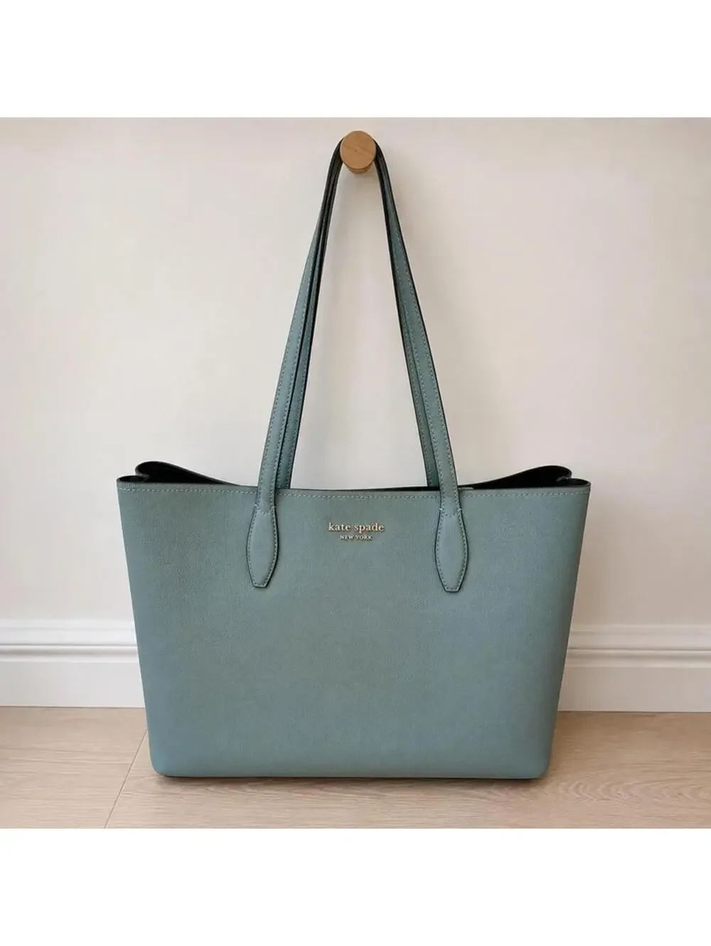 Kate Spade New York Dusty Blue Leather Reversible Tote Bag Large Navy Interior